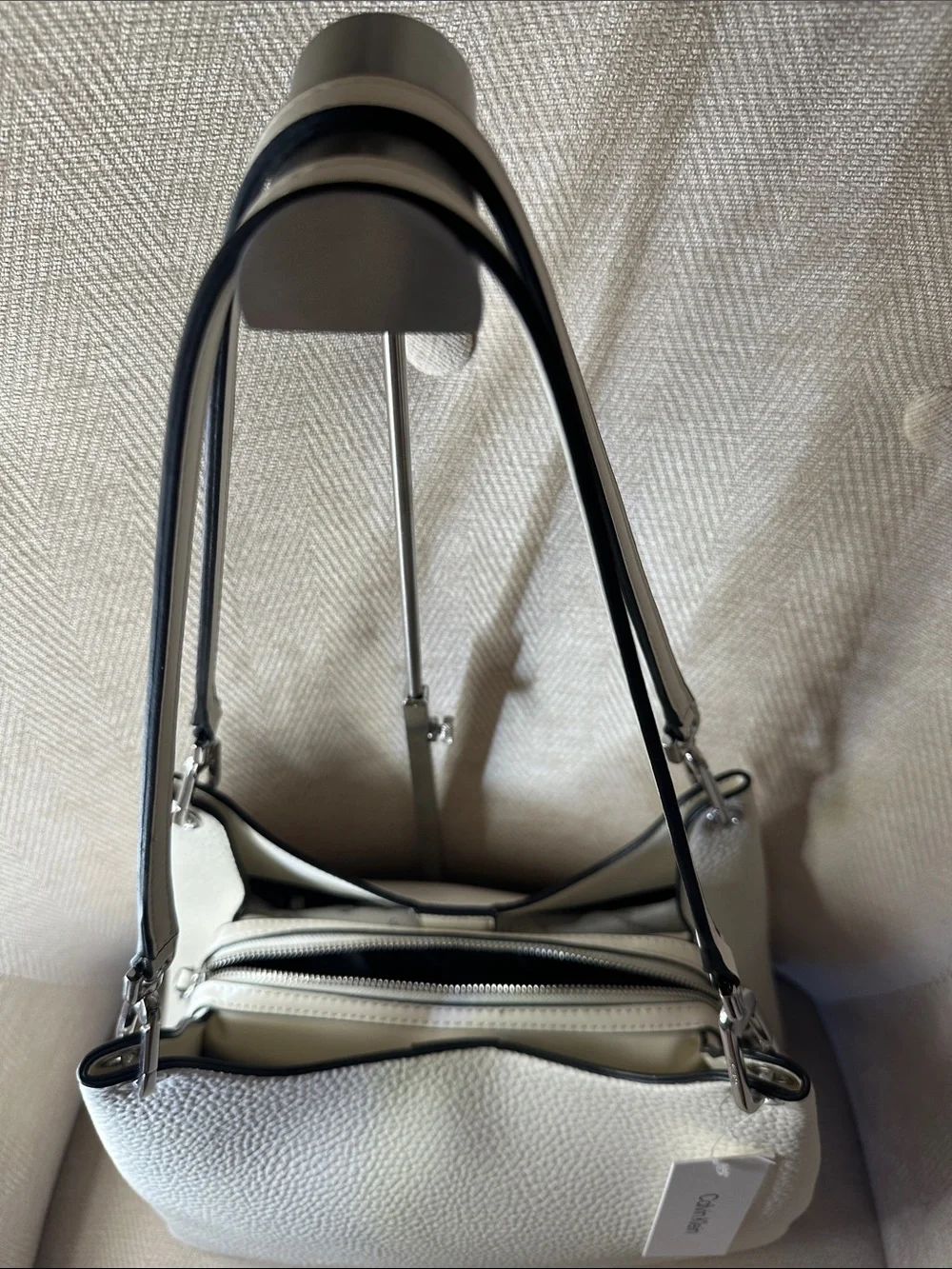 Calvin Klein Ivory Pebbled Leather Shoulder Tote